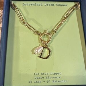 Gold Necklace with Pearl and Cubic Zirconia